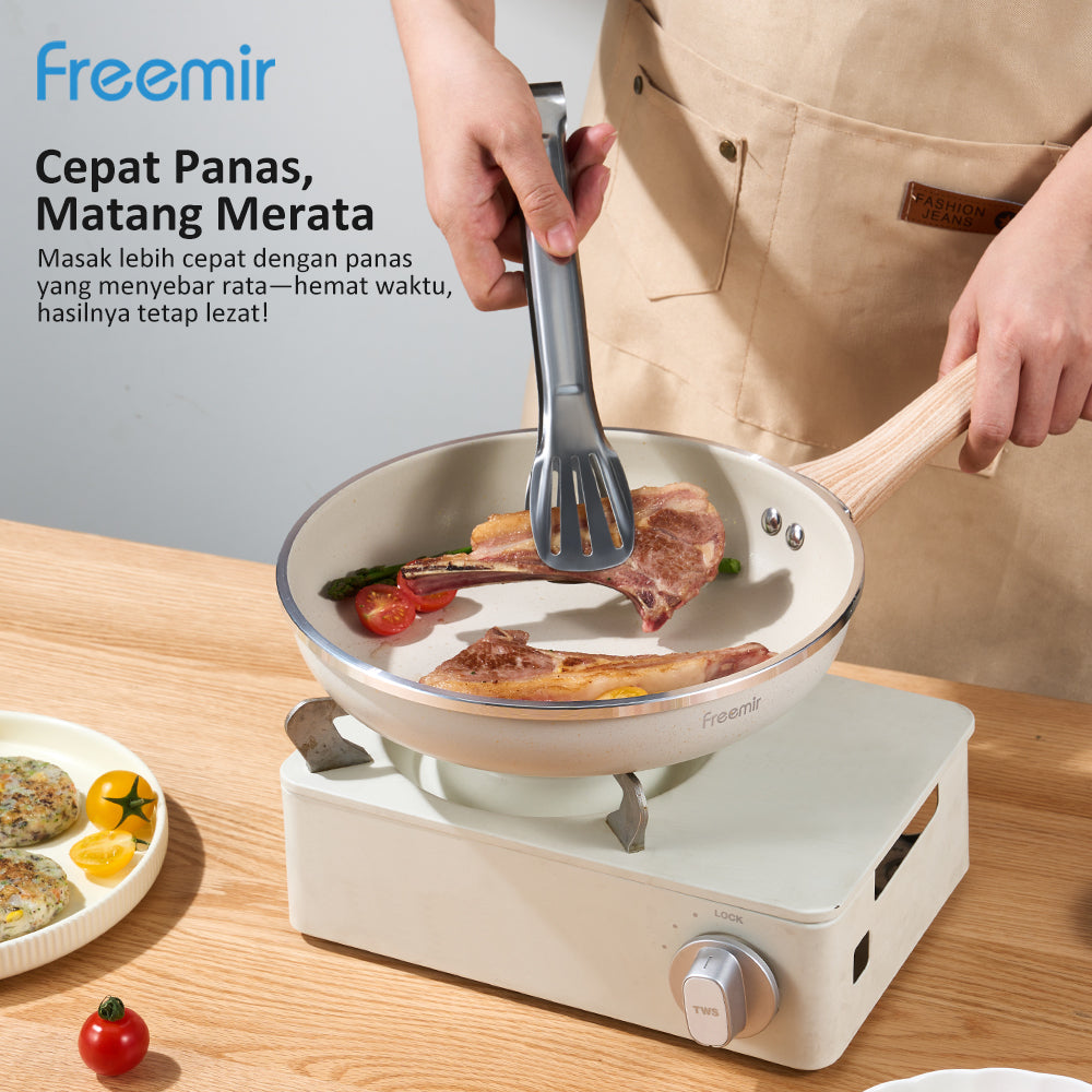 ecentio x Freemir Beige Kitchen Set — Wajan 24cm / Chopper 250ml/Lunch Box set/Botol Aluminium 750ml