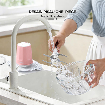 Pre- order ecentio chopper blender bumbu chopper daging kaca 2L 6 pisau spiral food grade, gilingan daging serbaguna untuk dapur rumah tangga, hasil gilingan halus dan cepat