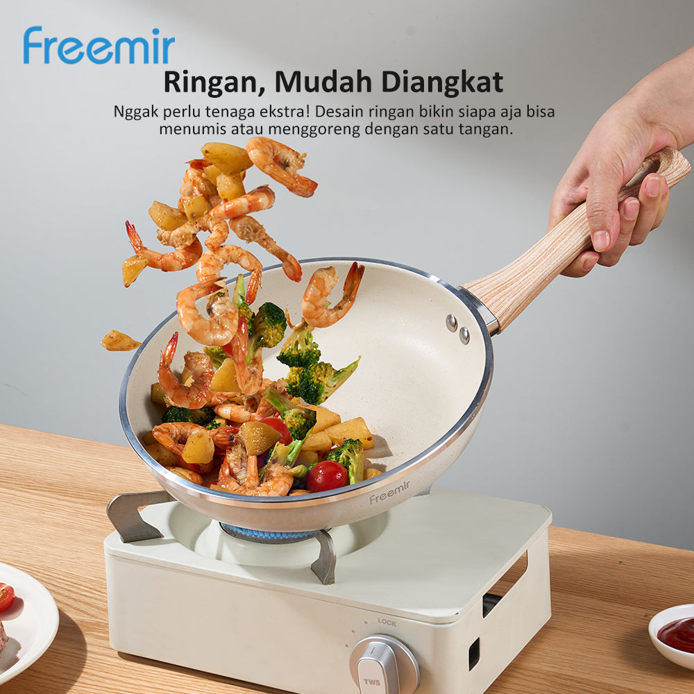 ecentio x Freemir Beige Kitchen Set — Wajan 24cm / Chopper 250ml/Lunch Box set/Botol Aluminium 750ml