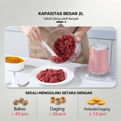 Pre- order ecentio chopper blender bumbu chopper daging kaca 2L 6 pisau spiral food grade, gilingan daging serbaguna untuk dapur rumah tangga, hasil gilingan halus dan cepat