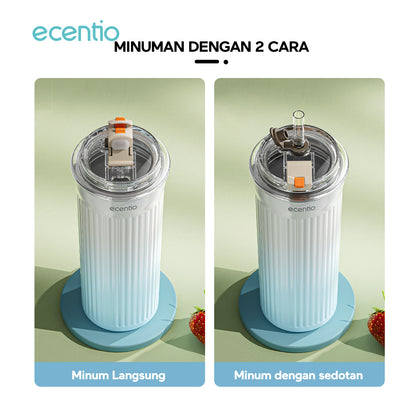 ecentio 450ml Termos 316 stainless anti bocor tetap dingin 24 jam sedotan dengan - Biru Muda