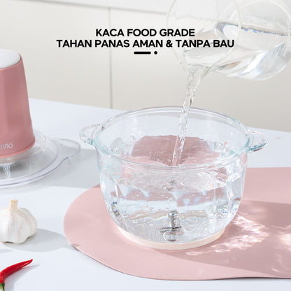 Pre- order ecentio chopper blender bumbu chopper daging kaca 2L 6 pisau spiral food grade, gilingan daging serbaguna untuk dapur rumah tangga, hasil gilingan halus dan cepat