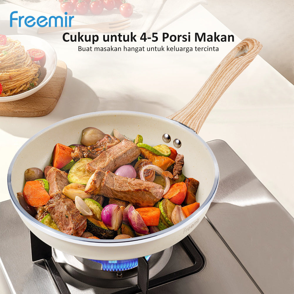 ecentio x Freemir Beige Kitchen Set — Wajan 24cm / Chopper 250ml/Lunch Box set/Botol Aluminium 750ml