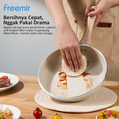 ecentio x Freemir Beige Kitchen Set — Wajan 24cm / Chopper 250ml/Lunch Box set/Botol Aluminium 750ml
