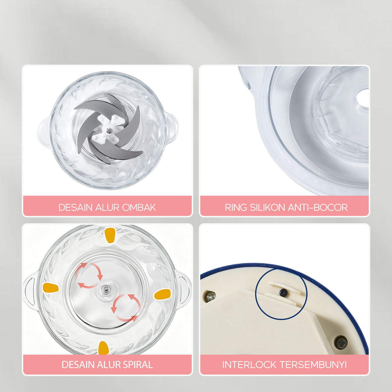 Pre- order ecentio chopper blender bumbu chopper daging kaca 2L 6 pisau spiral food grade, gilingan daging serbaguna untuk dapur rumah tangga, hasil gilingan halus dan cepat
