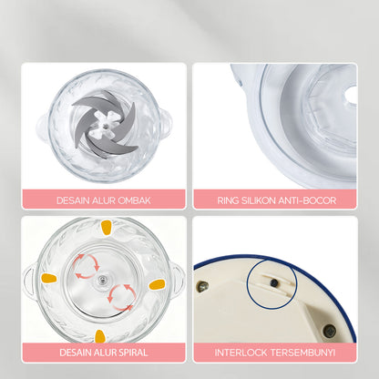 Pre- order ecentio chopper blender bumbu chopper daging kaca 2L 6 pisau spiral food grade, gilingan daging serbaguna untuk dapur rumah tangga, hasil gilingan halus dan cepat
