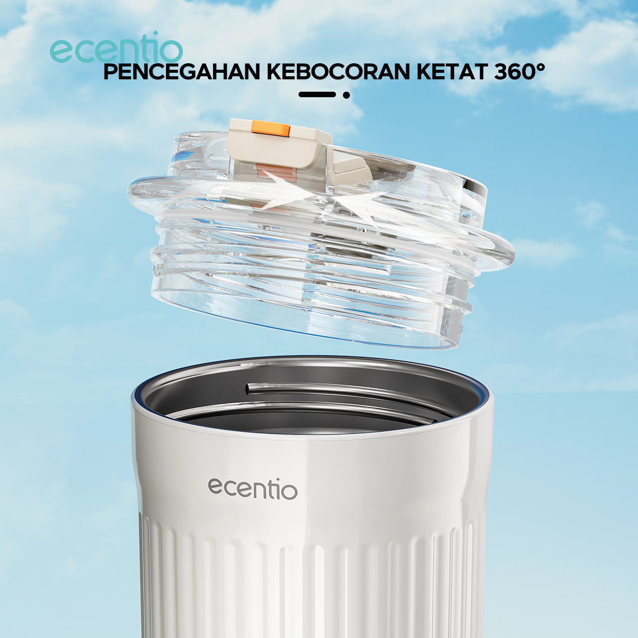 ecentio 450ml Termos 316 stainless anti bocor tetap dingin 24 jam sedotan dengan - Biru Muda