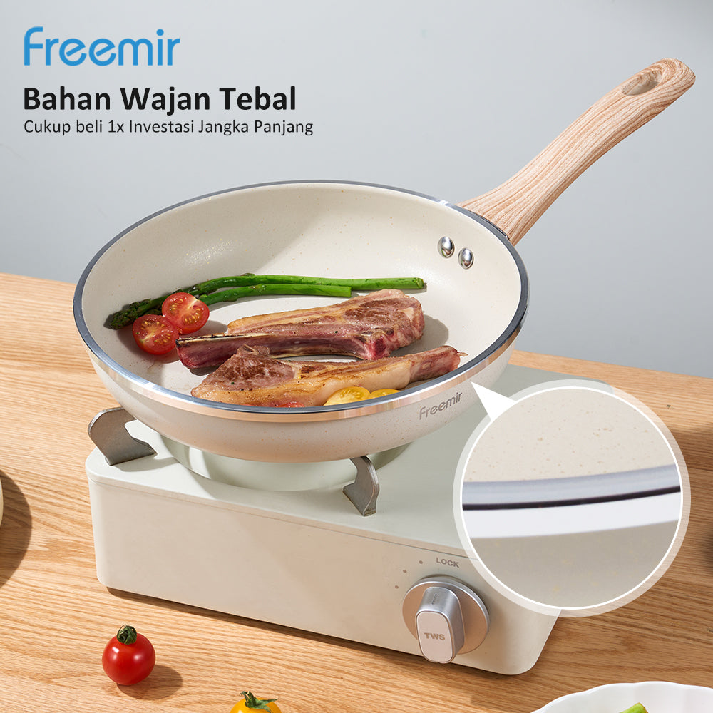 ecentio x Freemir Beige Kitchen Set — Wajan 24cm / Chopper 250ml/Lunch Box set/Botol Aluminium 750ml