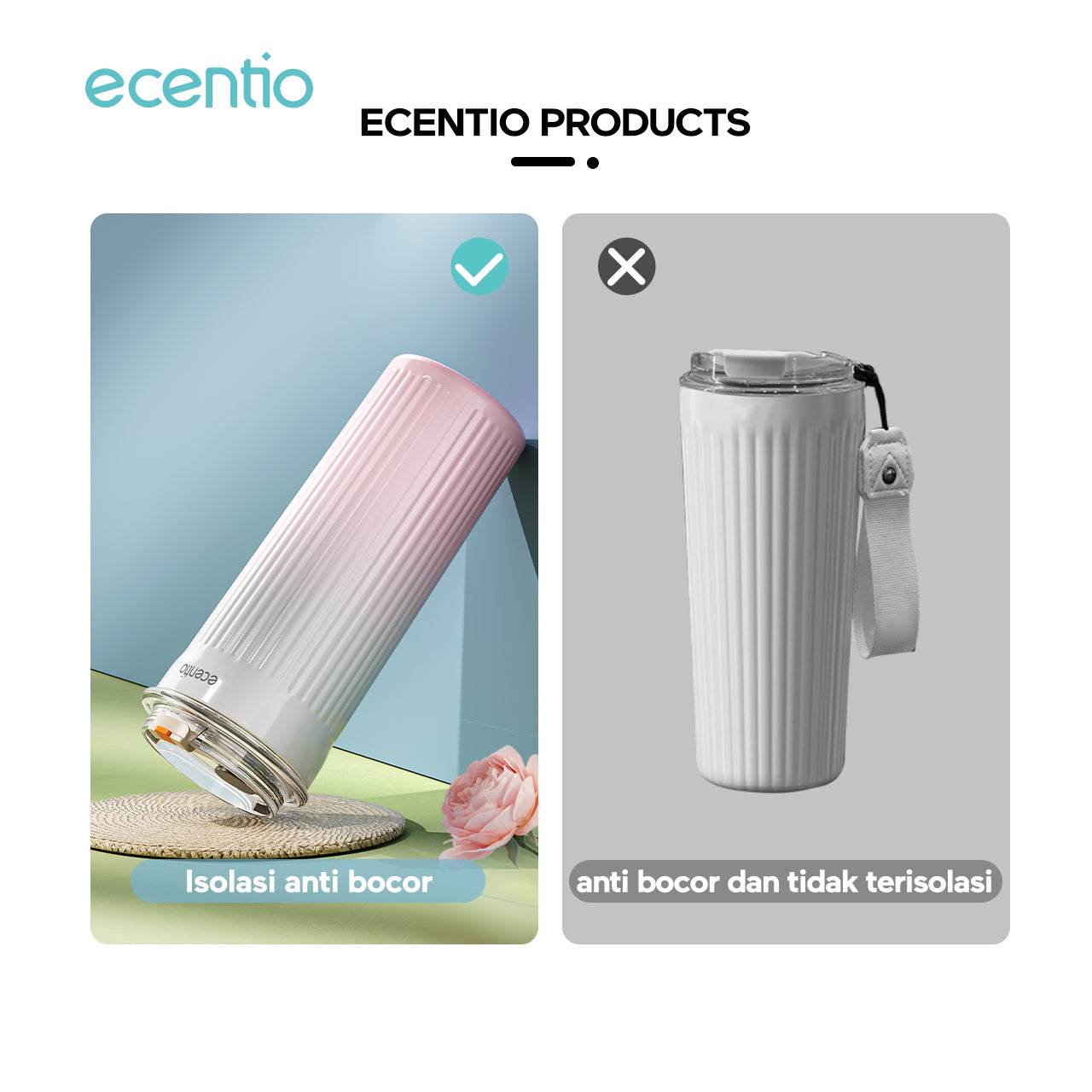 ecentio 450ml Termos 316 stainless anti bocor tetap dingin 24 jam sedotan dengan - Biru Muda