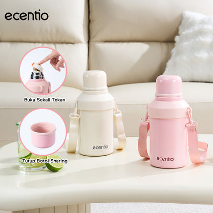 ecentio Termos Air Panas 316 Stainless Steel 1000ml Buka Sekali Tekan Tutup Kedap Udara Bisa Jadi Gelas Sharing Tahan Panas 11 Jam Dingin 24 Jam Desain Aesthetic Portabel Tahan Lama Cocok untuk Camping