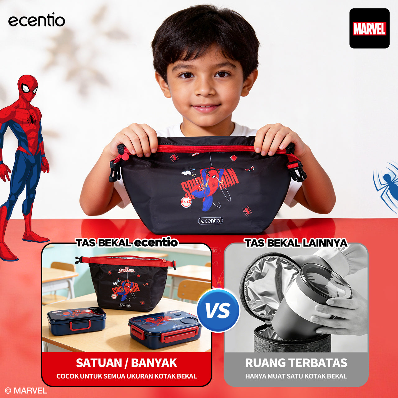 Pre-Order[Back To School] ecentio Kotak Makan Set anti tumpah lunch box anak 800ml free sendok botol minum lucu BPA Free Tas bekal