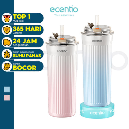 ecentio 450ml Termos 316 stainless anti bocor tetap dingin 24 jam sedotan dengan - Biru Muda