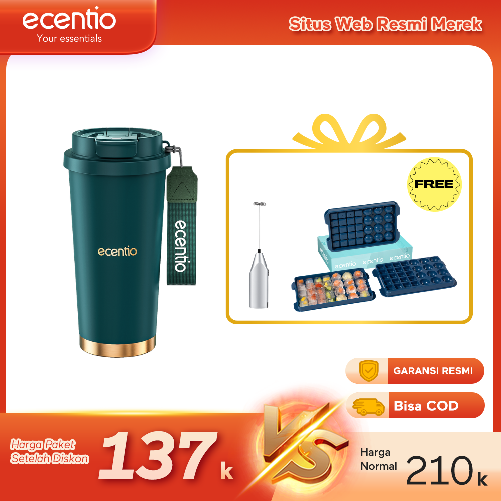 【Buy 1 get 3】ecentio Premium Cooling Gift Set- tumbler minum premium tahan dingin 24 jam botol stainless 316 portable tumblr 530ml and Ice Tray 32 Grid