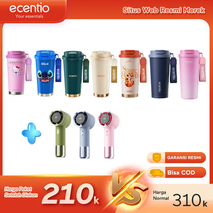 ecentio × INBEX Premium Cooling Gift Set- tumbler minum premium tahan dingin 24 jam botol stainless 316 portable tumblr 530ml+Kipas Portable Macaron