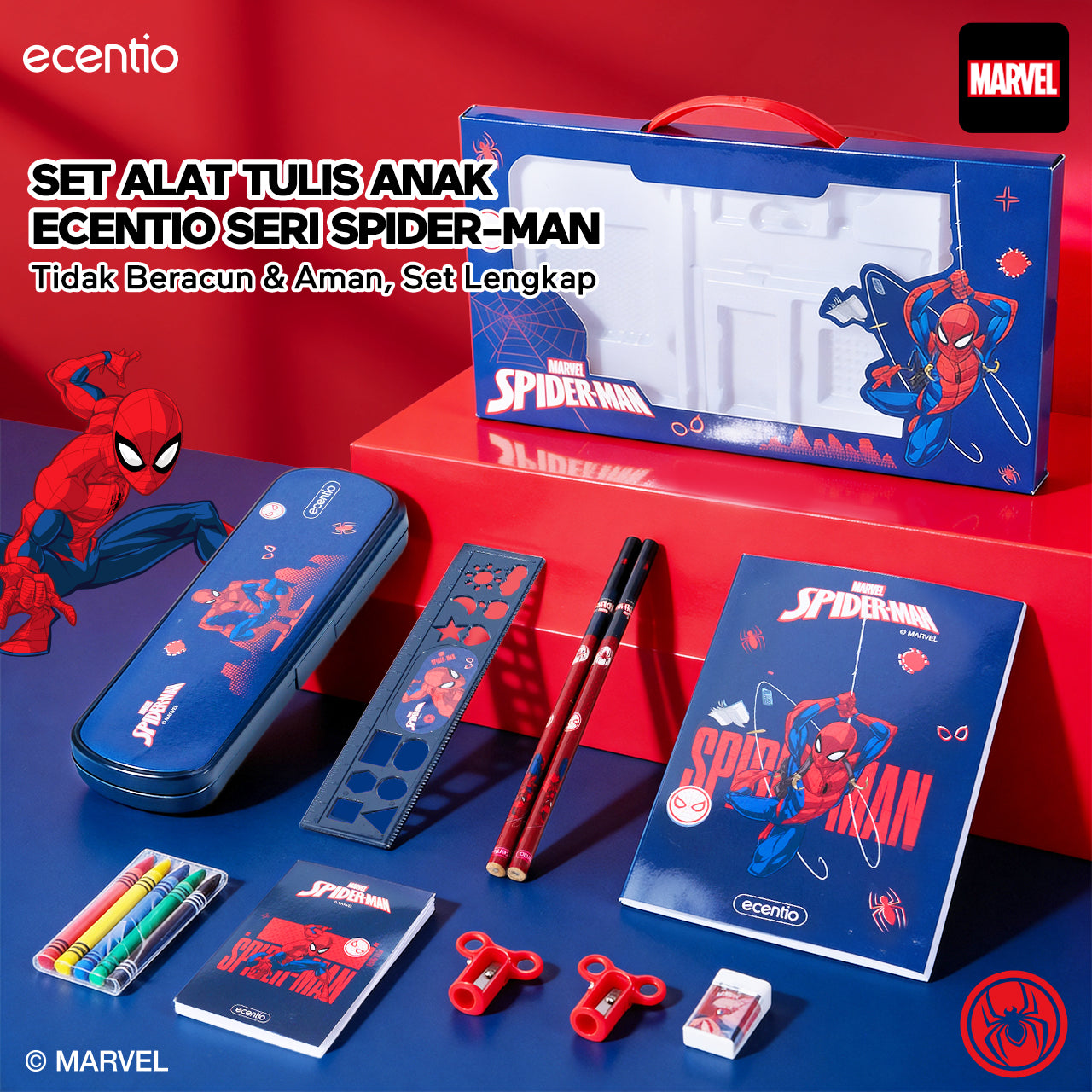 Pre-Order[Back To School] ecentio Kotak Makan Set anti tumpah lunch box anak 800ml free sendok botol minum lucu BPA Free Tas bekal