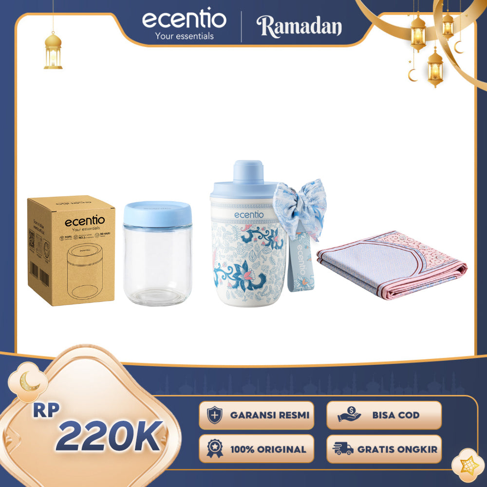 ecentio Ramadhan Gift Set — Batik Stainless Tumbler + Glass Container + Sajadah