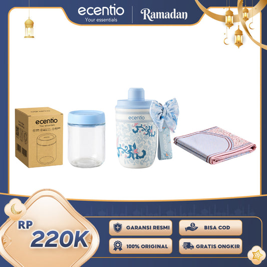 ecentio Ramadhan Gift Set — Batik Stainless Tumbler + Glass Container + Sajadah