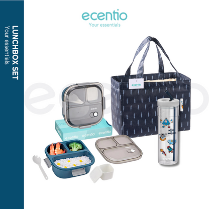 【DISKON 10RB】ecentio 3grid lunch box bottle 780ml lunch bag set