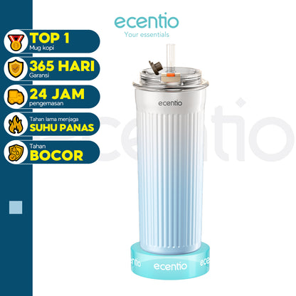 ecentio 450ml Termos 316 stainless anti bocor tetap dingin 24 jam sedotan dengan - Biru Muda