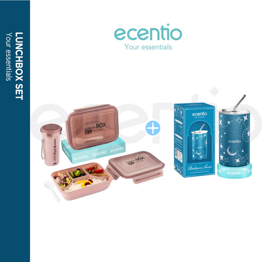 ecentio lunch box Kotak Bekal Makan cangkir Set+Piala Stainless Steel ecentio Brilliant Series 600ml