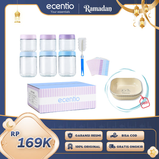 ecentio Ramadhan Kitchen Hampers — Glass Container 6pcs + Piring Minimalis + Label Morandi