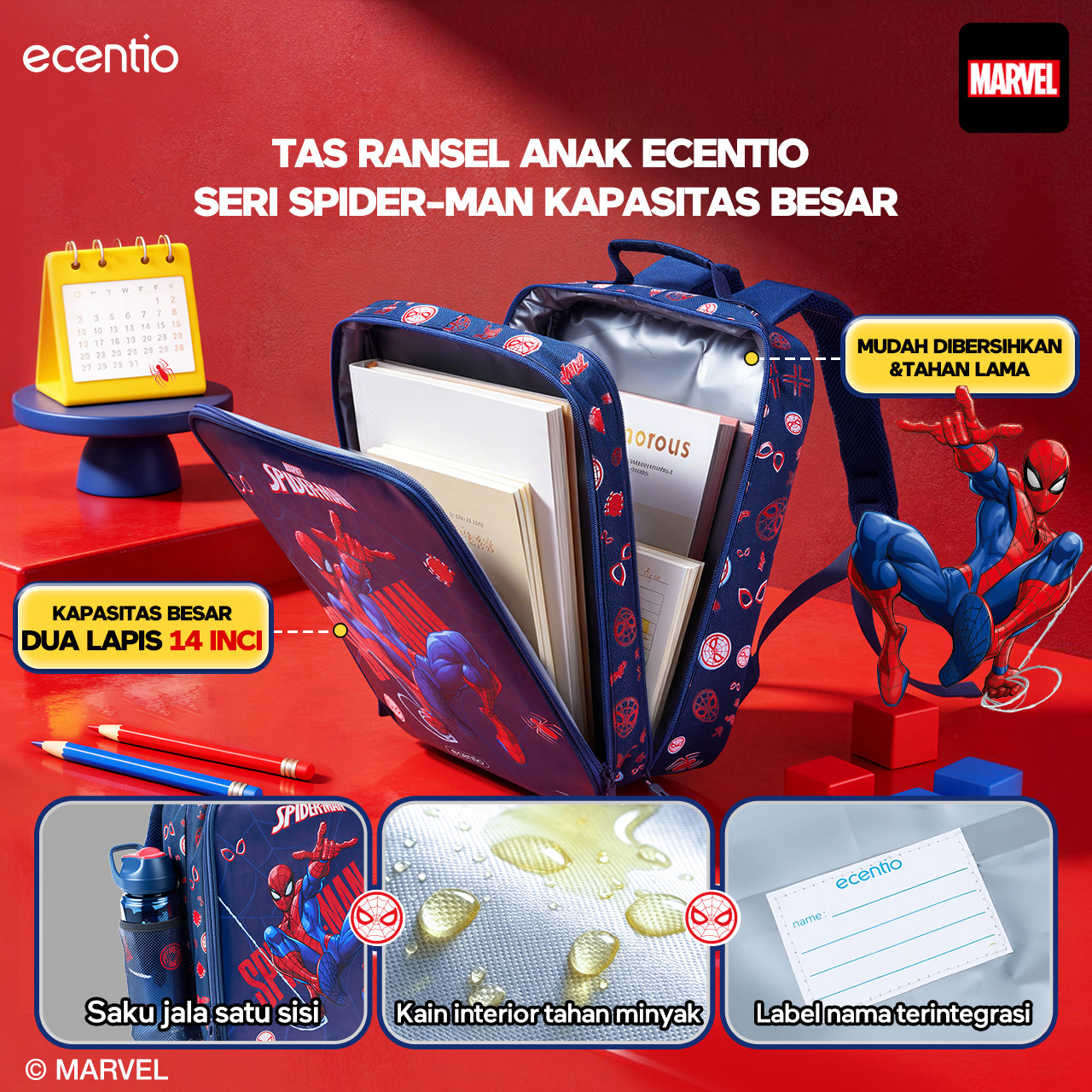 Pre-Order[Back To School] ecentio Kotak Makan Set anti tumpah lunch box anak 800ml free sendok botol minum lucu BPA Free Tas bekal