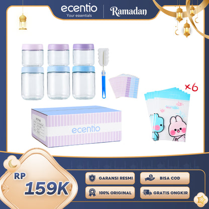 ecentio Ramadhan Storage Gift Set — 6pcs Glass Container + Snack Bag IP + Label Set