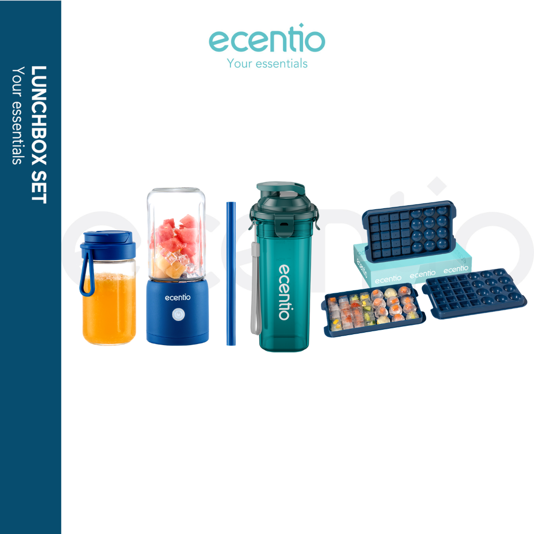 ecentio Fresh Drink Travel Set — Blender 10 Pisau + Ice Tray 32 Grid + Tumbler/botol minum