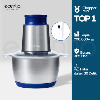 ecentio Chopper Stainless Blender Multifungsi 2L 6 Mata Pisau 2 Mode Presis IFood Grade Garansi 1 Tahun