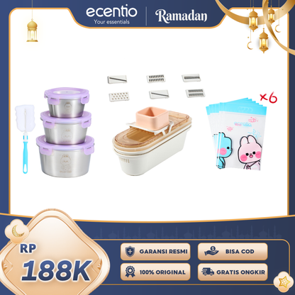 ecentio Ramadhan Kitchen Prep Gift Set — Stainless Container + Chopper 6in1 + Snack Bag