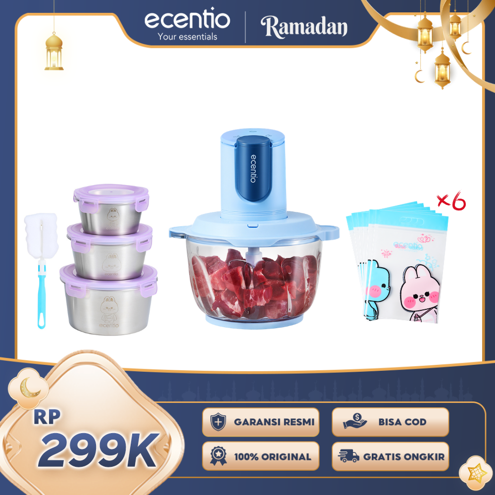 ecentio Ramadhan Kitchen Gift Set — Stainless Food Container + Glass Chopper Blender + Snack Bag