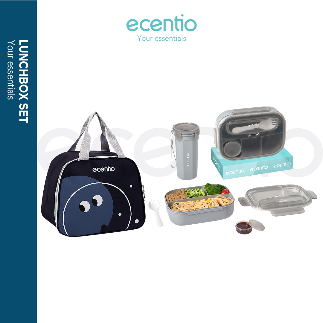 【Buy 1 Get 3】ecentio kotak bekal anti tumpah kotak tempat bekal 1200ml+500ml free sendok kotak saus BPA FREE