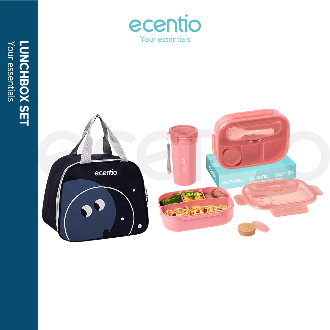 【Buy 1 Get 3】ecentio kotak bekal anti tumpah kotak tempat bekal 1200ml+500ml free sendok kotak saus BPA FREE