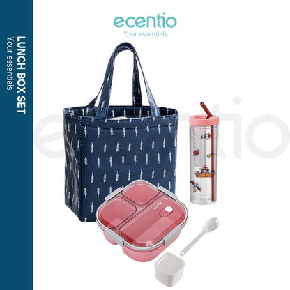 【DISKON 10RB】ecentio 3grid lunch box bottle 780ml lunch bag set