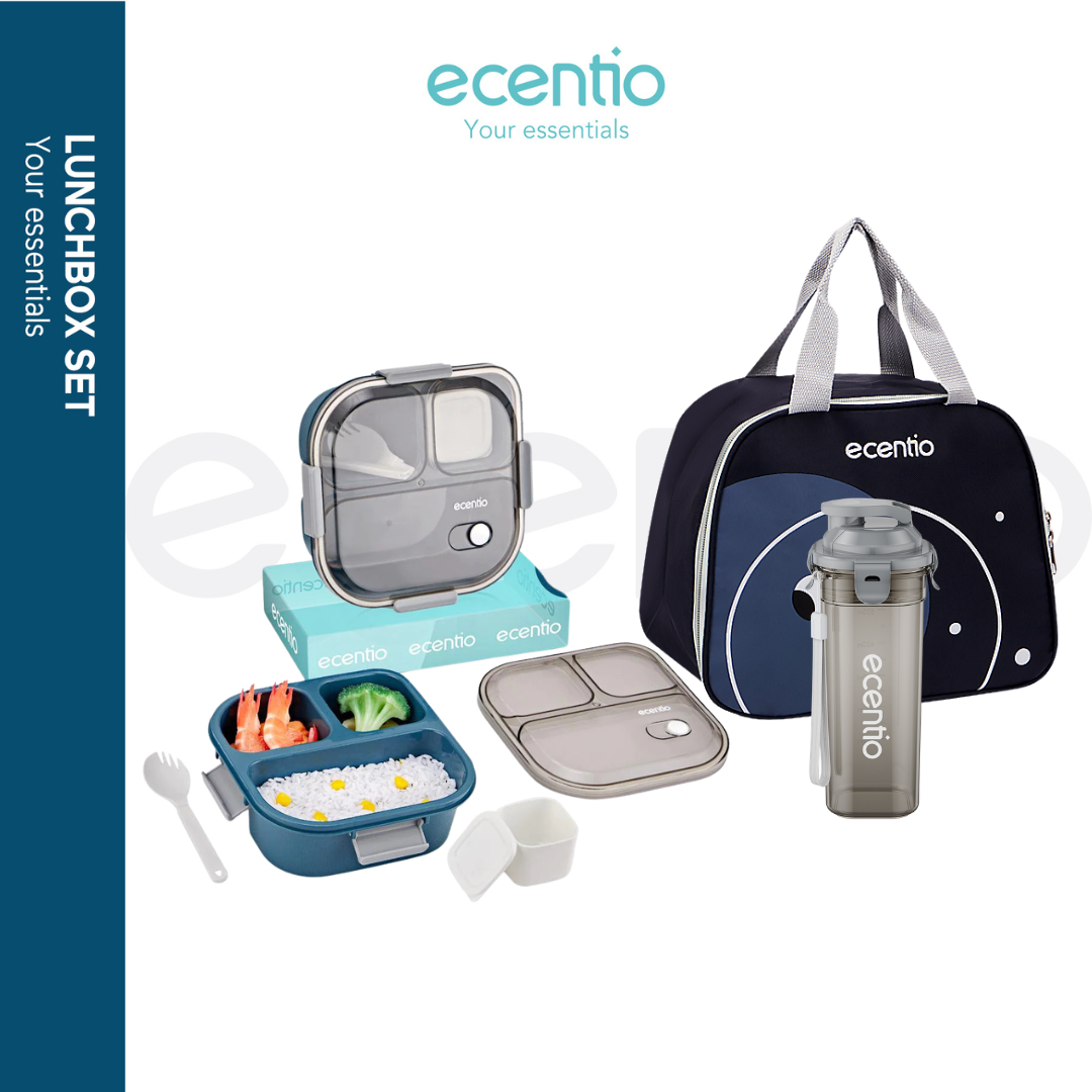 【Buy 1 Get 3】ecentio 3 grid anti tumpah tempat bekal 1100ml Kotak makan wadah bekal kotak sup 100ml BPA FREE）