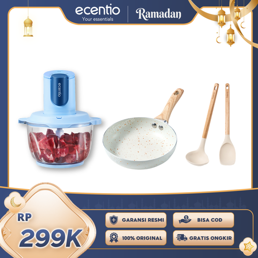 ecentio Ramadhan Cooking Gift Set — Blender Chopper 6 Pisau + Wajan Anti Lengket + Spatula & Sendok Silikon