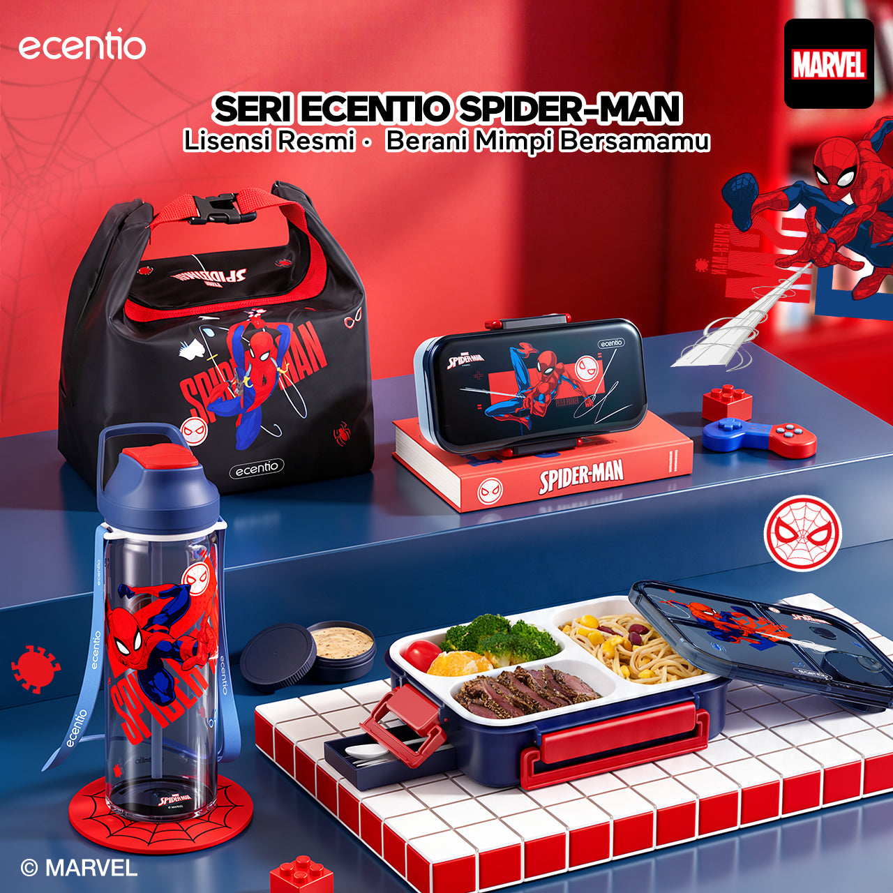 Pre-Order[Back To School] ecentio Kotak Makan Set anti tumpah lunch box anak 800ml free sendok botol minum lucu BPA Free Tas bekal