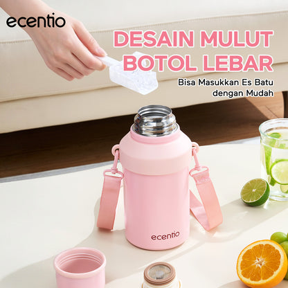 ecentio Termos Air Panas 316 Stainless Steel 1000ml Buka Sekali Tekan Tutup Kedap Udara Bisa Jadi Gelas Sharing Tahan Panas 11 Jam Dingin 24 Jam Desain Aesthetic Portabel Tahan Lama Cocok untuk Camping