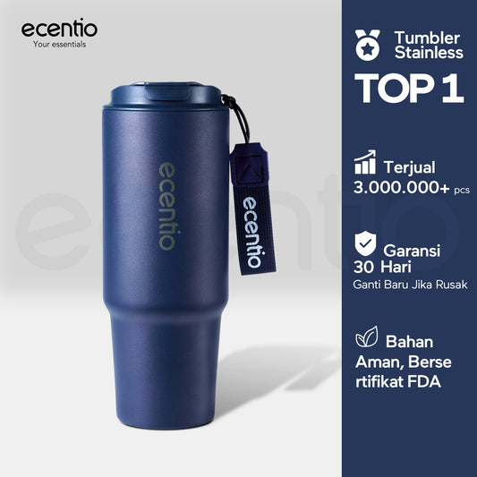【🌟Pre-Order】ecentio tumbler Stainless Vacuum 900ml tali rajut portable Thermos Botol minum besar mulut gelas untuk minum langsung coffee kopi