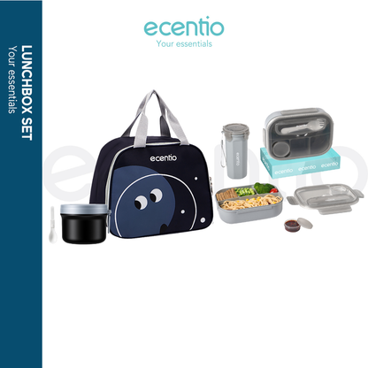 【Buy 1 Get 4】ecentio Daily Bekal Set — Lunch Box 4 Sekat + Botol Minum Set + Tas Bekal + Soup pot 304 stainless steel