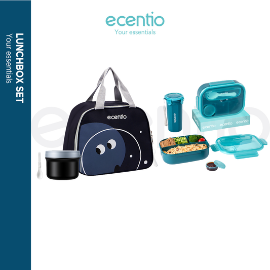 【Buy 1 Get 4】ecentio Daily Bekal Set — Lunch Box 4 Sekat + Botol Minum Set + Tas Bekal + Soup pot 304 stainless steel
