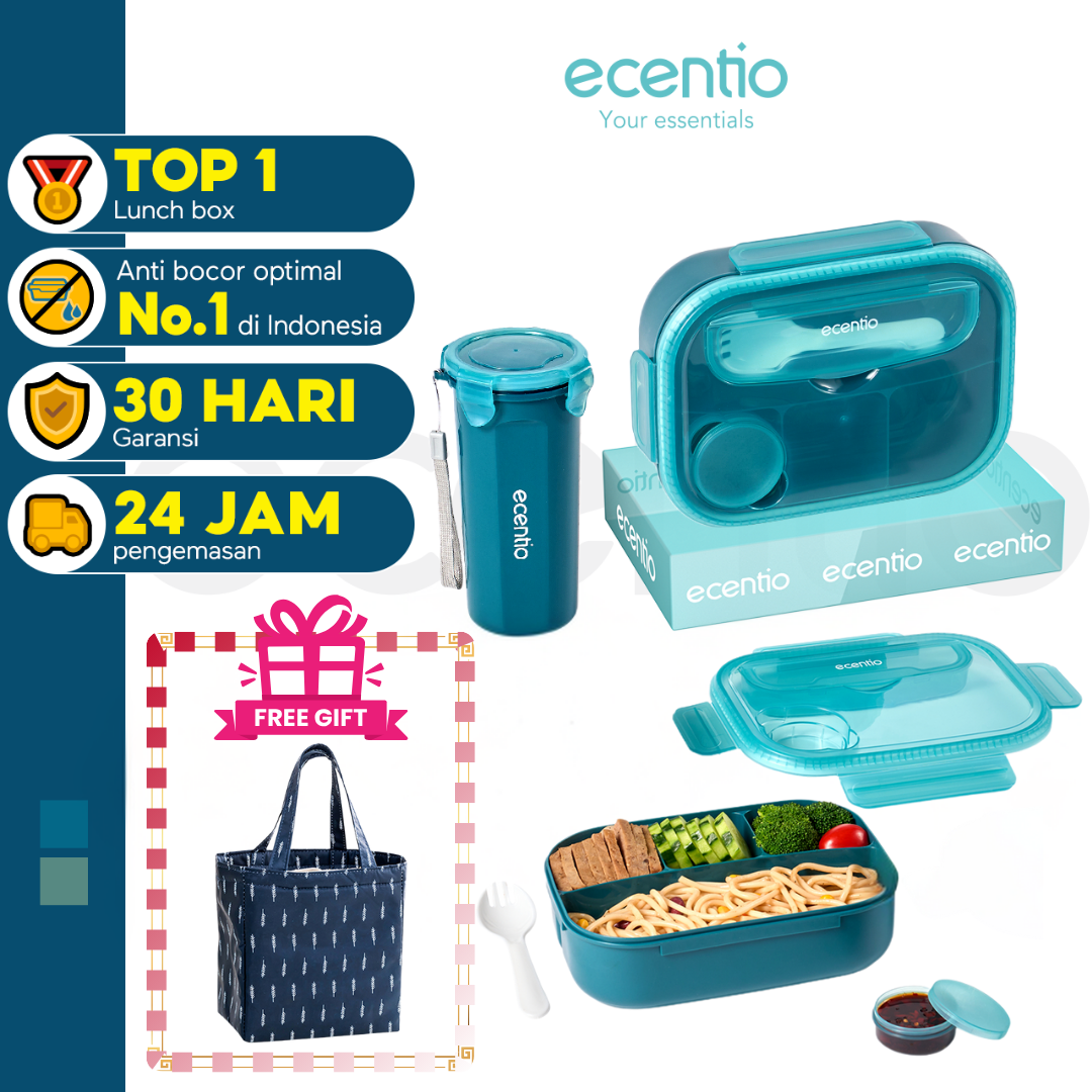 【Buy 1 Get 3】ecentio kotak bekal anti tumpah kotak tempat bekal 1200ml+500ml free sendok kotak saus BPA FREE