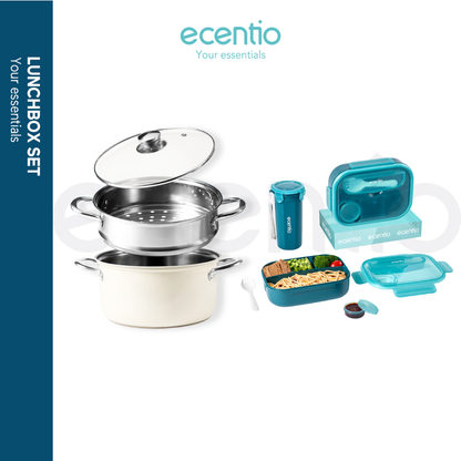 ecentio x Freemir Healthy Cooking Set — Steamer 24cm / Chopper 250ml/Lunch Box set/Botol Aluminium 750ml