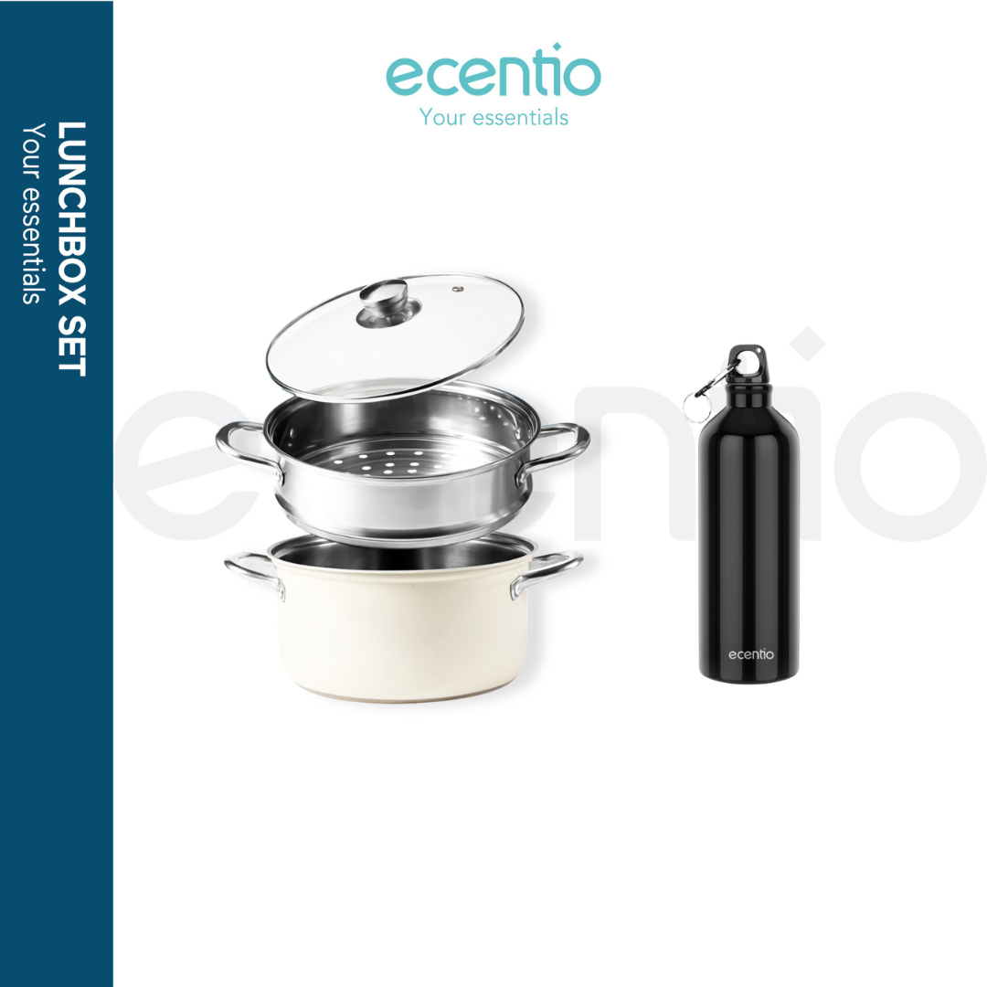 ecentio x Freemir Healthy Cooking Set — Steamer 24cm / Chopper 250ml/Lunch Box set/Botol Aluminium 750ml