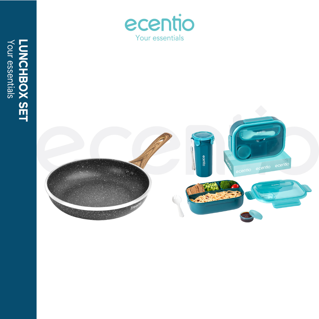 ecentio x Freemir Kitchen Combo Set -Frying Pan 24cm/ Chopper 250ml/Lunch Box set/Botol Aluminium 750ml