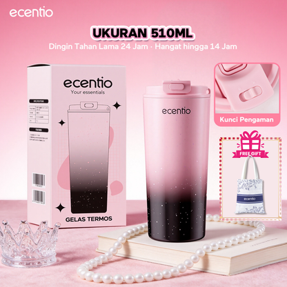 【Free gift】ecentio Tumbler Stainless BLACKPINK Portable Botol Minum Aesthetic Anti Bocor 510ml 530ml 1000ml Dingin Tahan Lama 24 Jam Hangat hingga 14 Jam Starry Gradient Series untuk Harian Kantor Sekolah