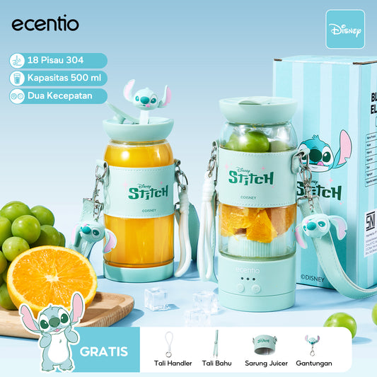 【Disney juicer Series】ecentio juicer blender 18 Pisau 304  juicer Kaca 500ml Dua Kecepatan mini dengan Tali Sling portable dengan sedotan