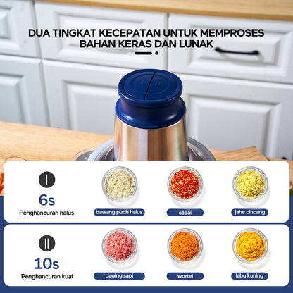 ecentio Chopper Stainless Blender Multifungsi 2L 6 Mata Pisau 2 Mode Presis IFood Grade Garansi 1 Tahun