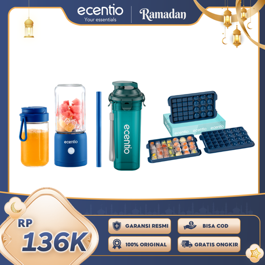 ecentio Fresh Drink Travel Set — Blender 10 Pisau + Ice Tray 32 Grid + Tumbler/botol minum