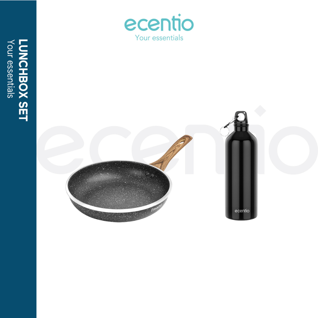 ecentio x Freemir Kitchen Combo Set -Frying Pan 24cm/ Chopper 250ml/Lunch Box set/Botol Aluminium 750ml